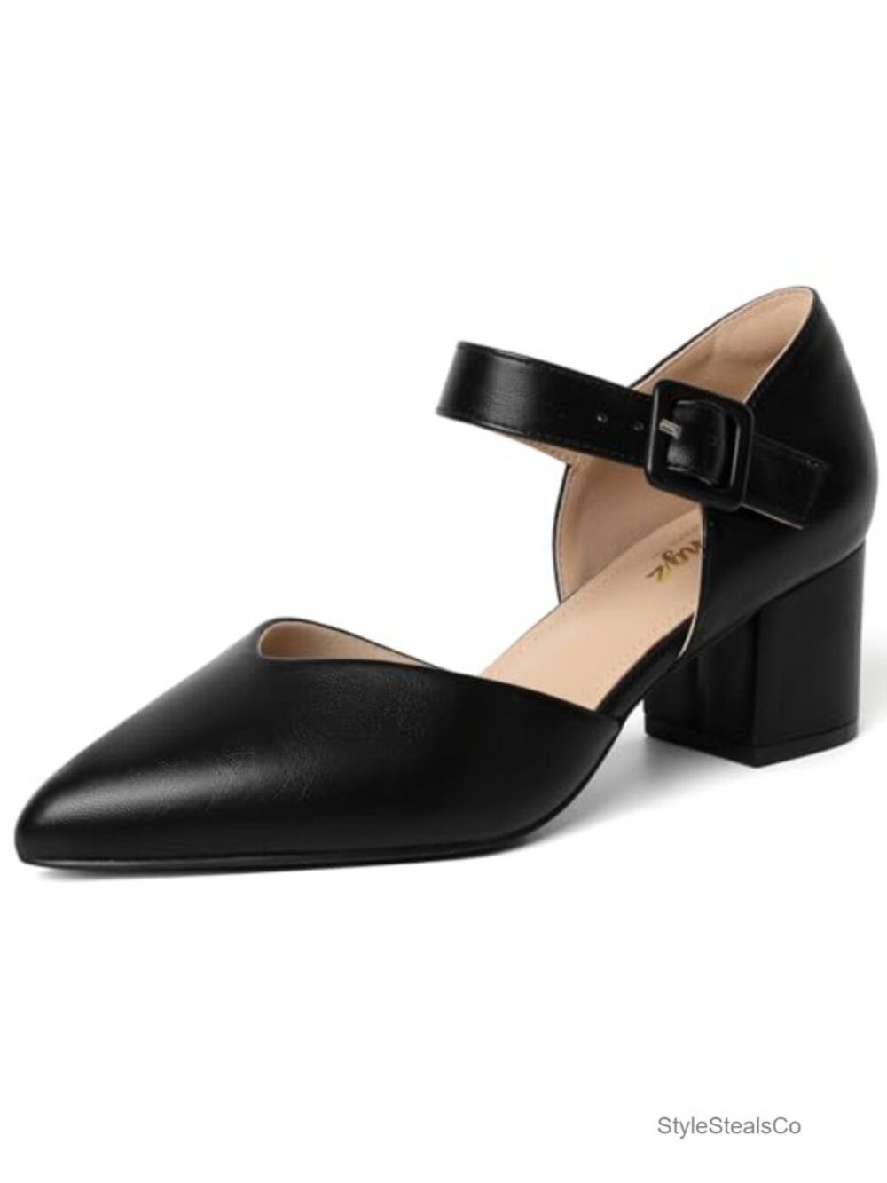 Women's Pointed Toe Mary Jane Kitten Heels Ankle Strap Pump